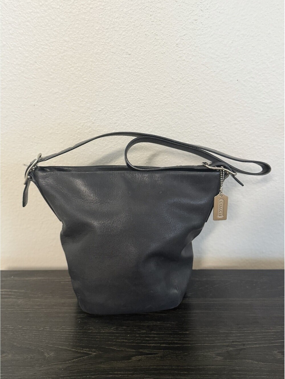 Vintage COACH #9186 "Small Duffle Sac" Black Leather Shoulder Bag
